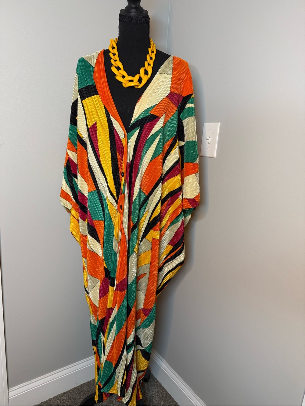 Fashion Nova Multicolor Abstract Print Maxi Dress - Orange, Teal, Yellow, Black